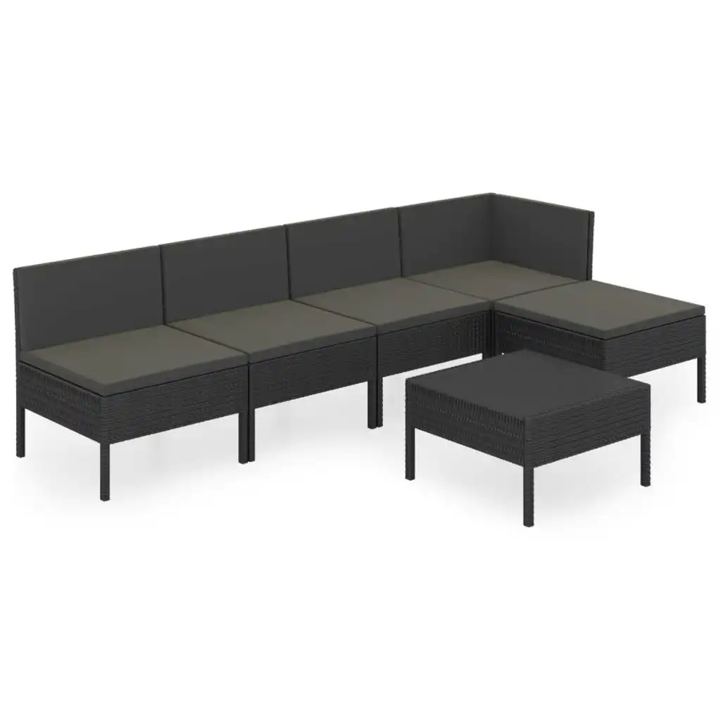 6 Piece Garden Lounge Set with Cushions Poly Rattan Black 3094373