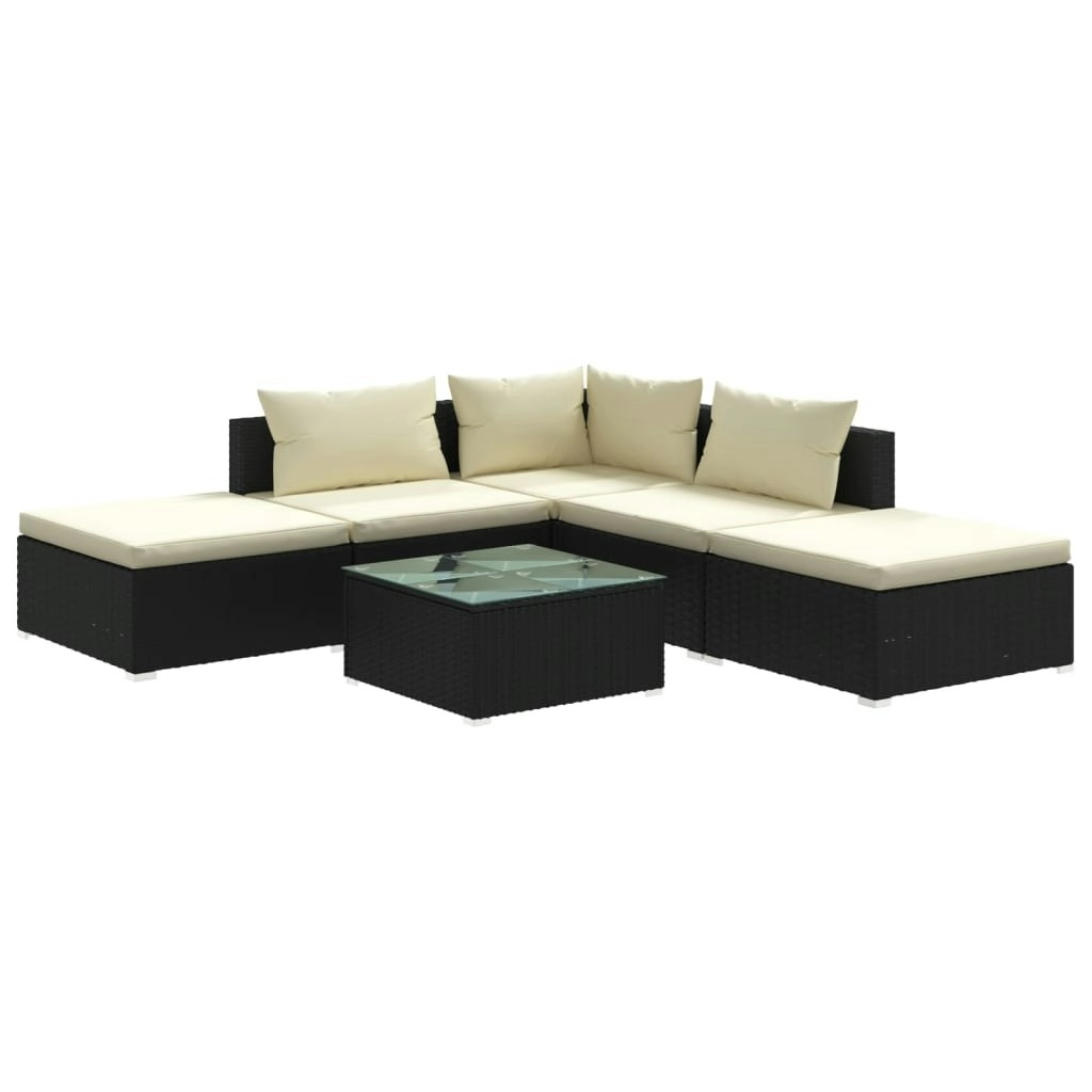 6 Piece Garden Lounge Set with Cushions Poly Rattan Black 3101599