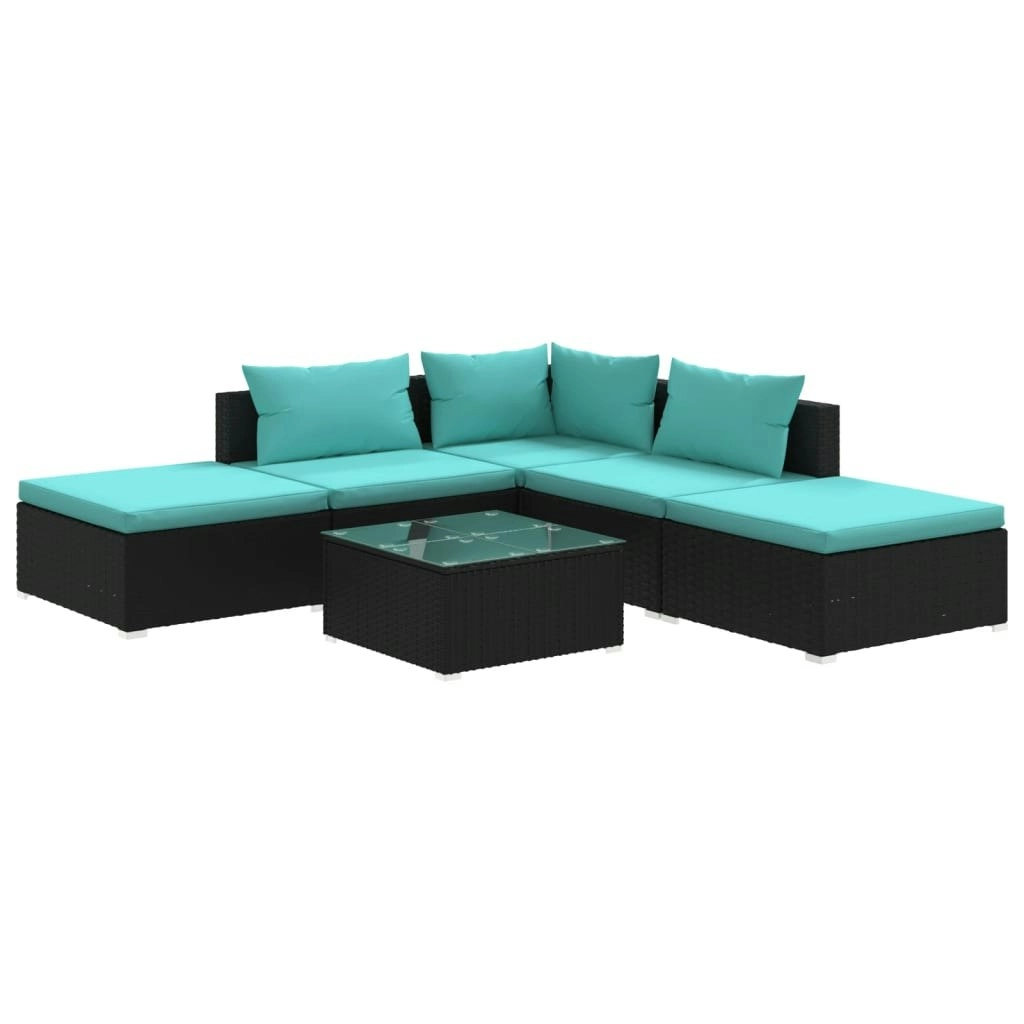 6 Piece Garden Lounge Set with Cushions Poly Rattan Black 3101601