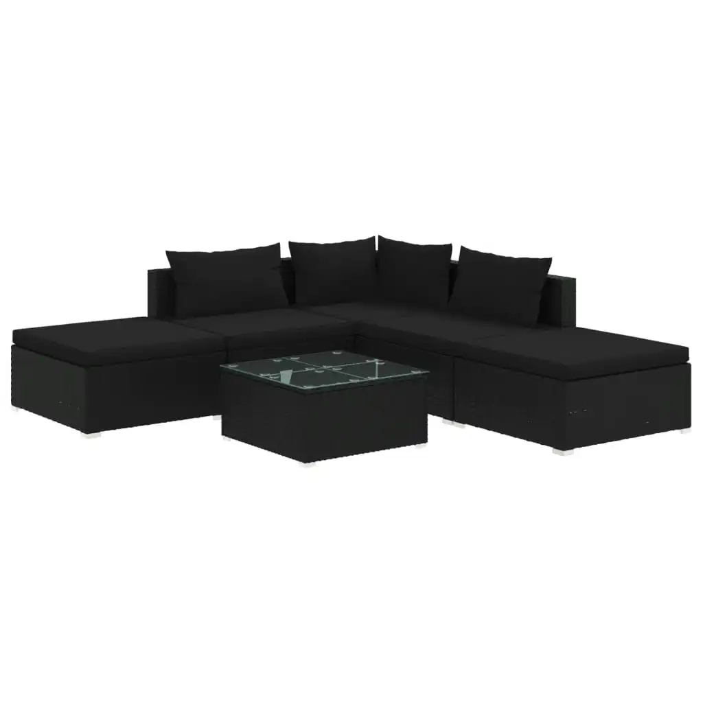 6 Piece Garden Lounge Set with Cushions Poly Rattan Black 3101600