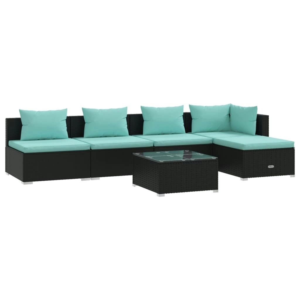 6 Piece Garden Lounge Set with Cushions Poly Rattan Black 3101633