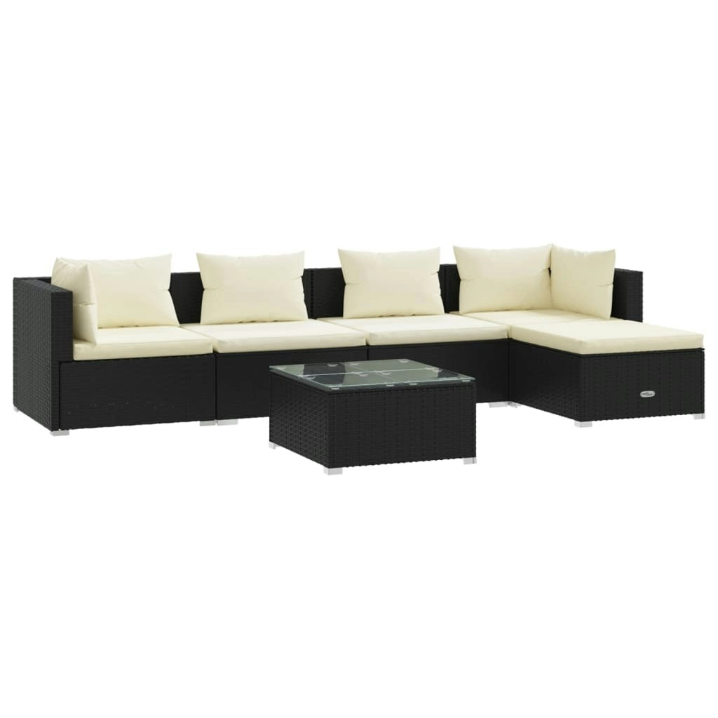 6 Piece Garden Lounge Set with Cushions Poly Rattan Black 3101663