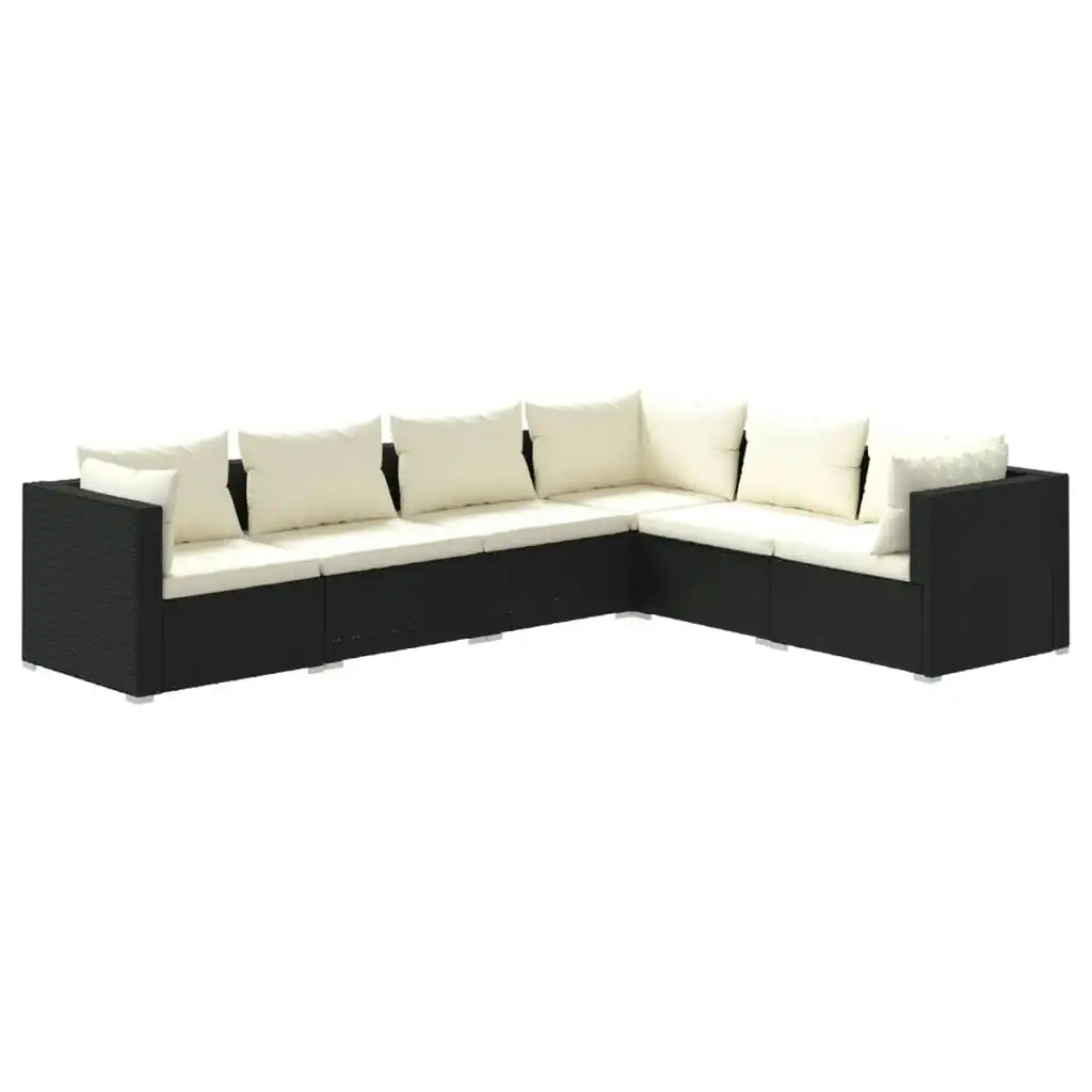 6 Piece Garden Lounge Set with Cushions Poly Rattan Black 3101711