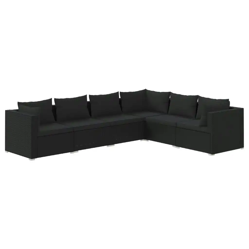 6 Piece Garden Lounge Set with Cushions Poly Rattan Black 3101712