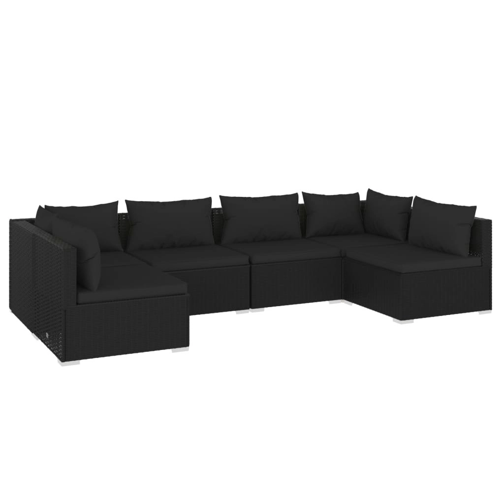 6 Piece Garden Lounge Set with Cushions Poly Rattan Black 3101872