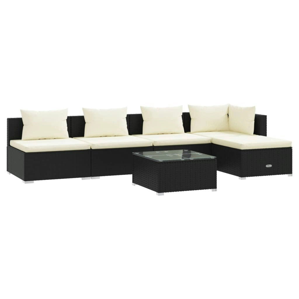 6 Piece Garden Lounge Set with Cushions Poly Rattan Black 3101631