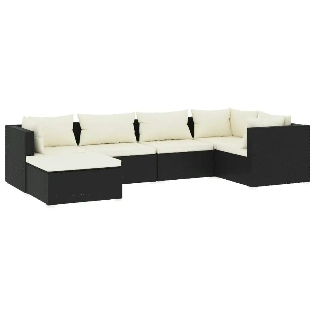 6 Piece Garden Lounge Set with Cushions Poly Rattan Black 3101807