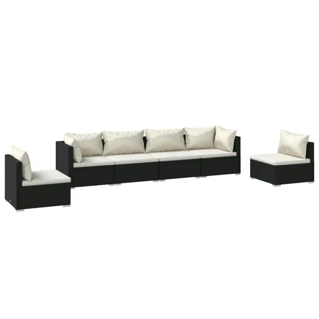 6 Piece Garden Lounge Set with Cushions Poly Rattan Black 3102199