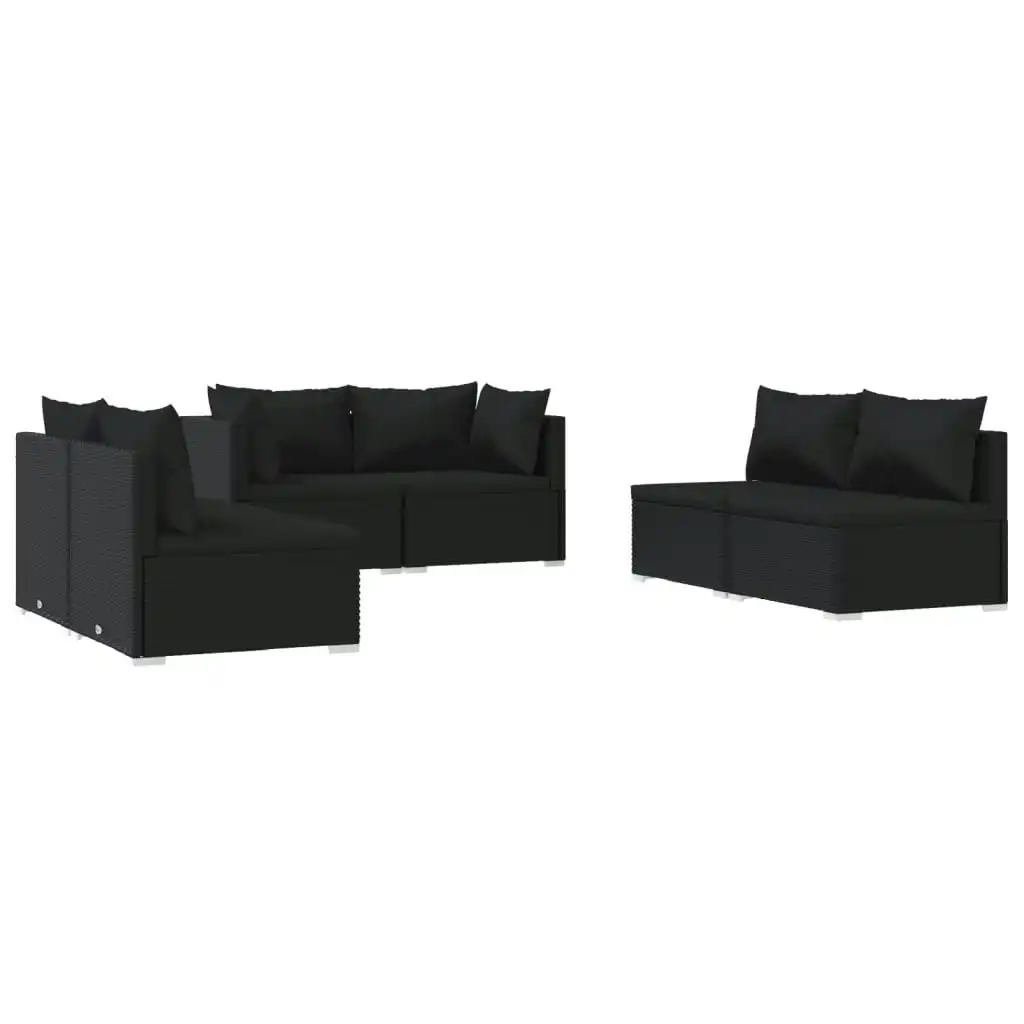 6 Piece Garden Lounge Set with Cushions Poly Rattan Black 3102208