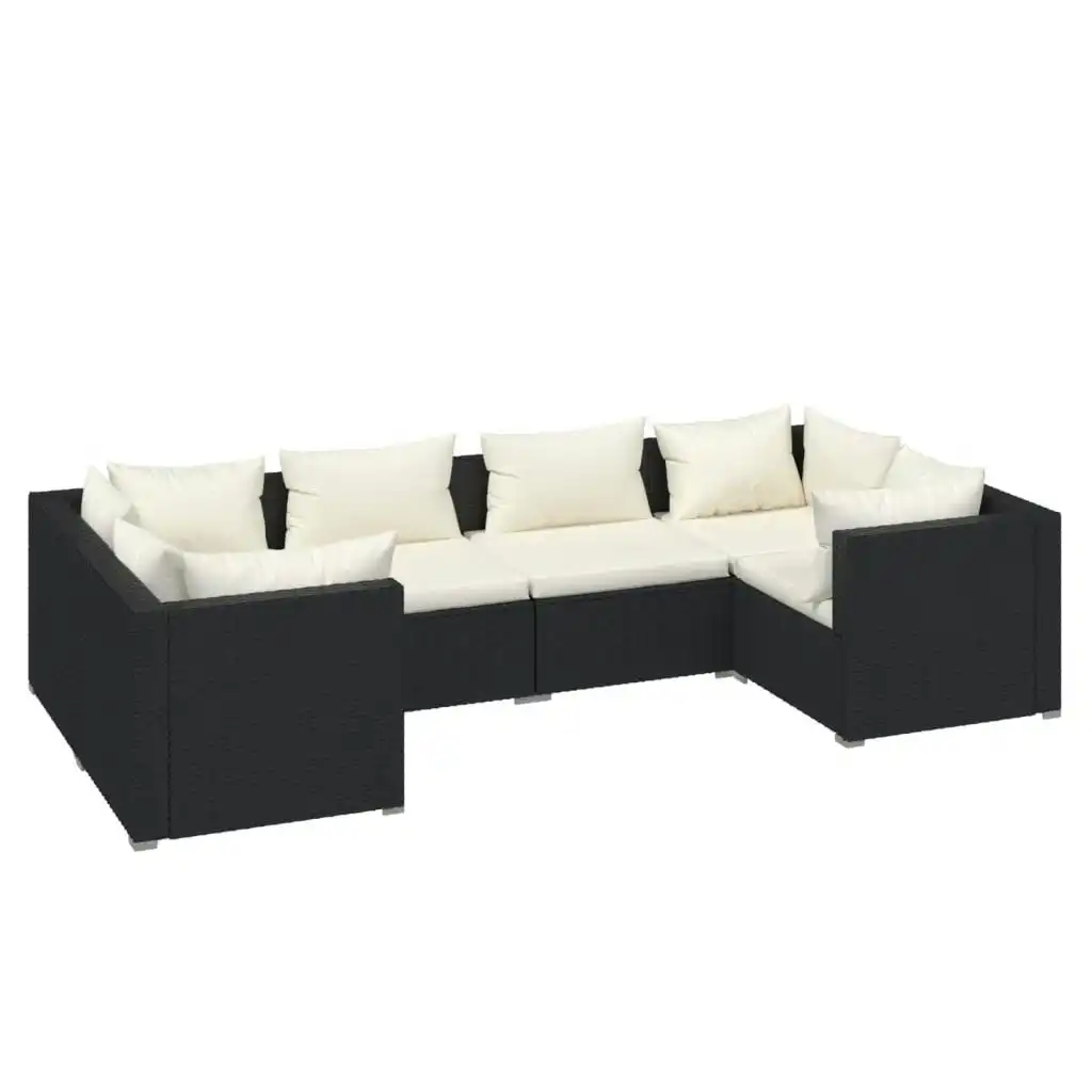 6 Piece Garden Lounge Set with Cushions Poly Rattan Black 3101935