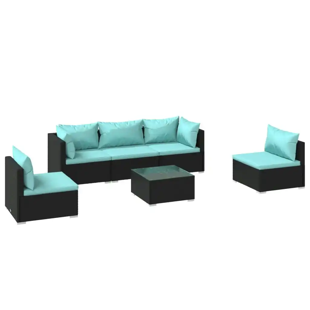 6 Piece Garden Lounge Set with Cushions Poly Rattan Black 3102193