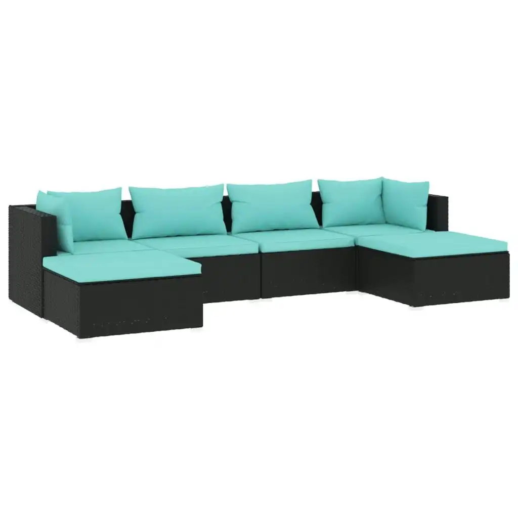 6 Piece Garden Lounge Set with Cushions Poly Rattan Black 3101801