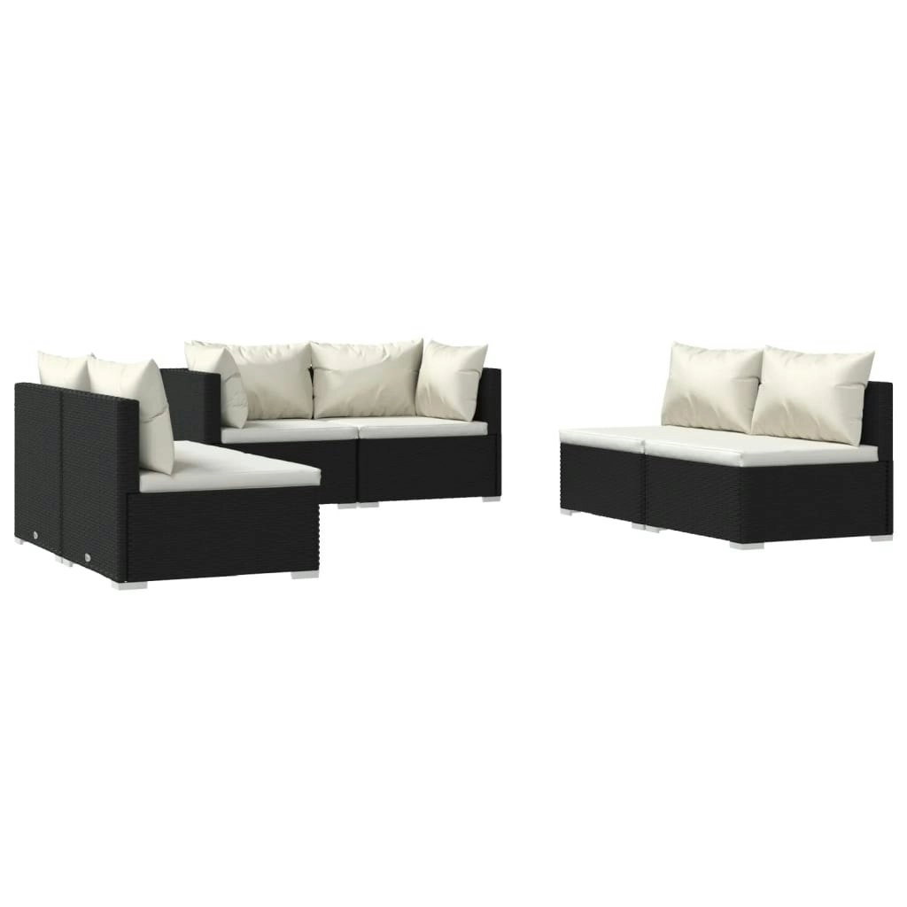 6 Piece Garden Lounge Set with Cushions Poly Rattan Black 3102207