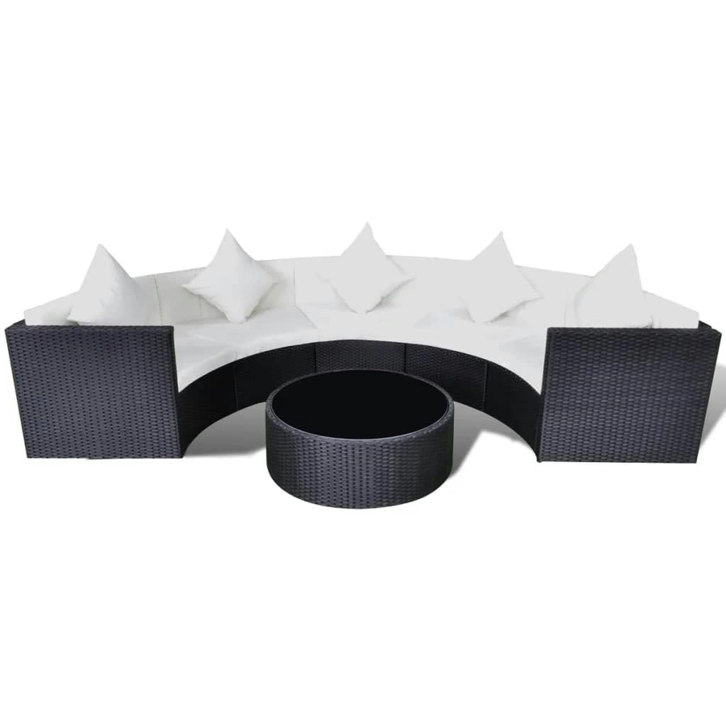 6 Piece Garden Lounge Set with Cushions Poly Rattan Black 43061