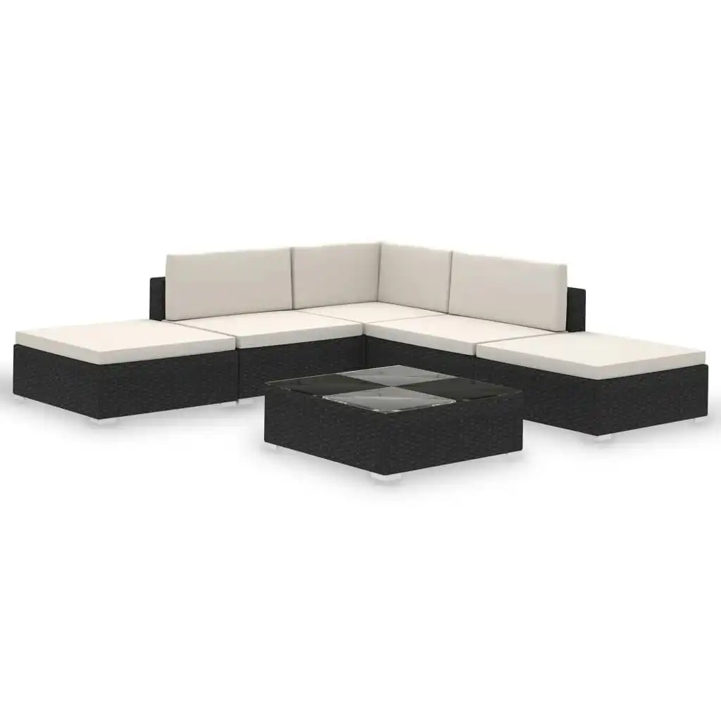 6 Piece Garden Lounge Set with Cushions Poly Rattan Black 41257