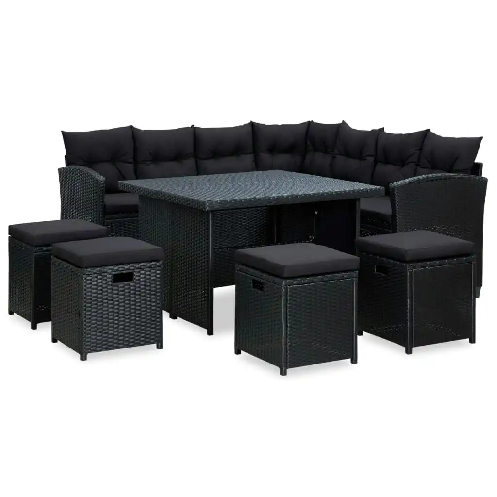 6 Piece Garden Lounge Set with Cushions Poly Rattan Black 315230