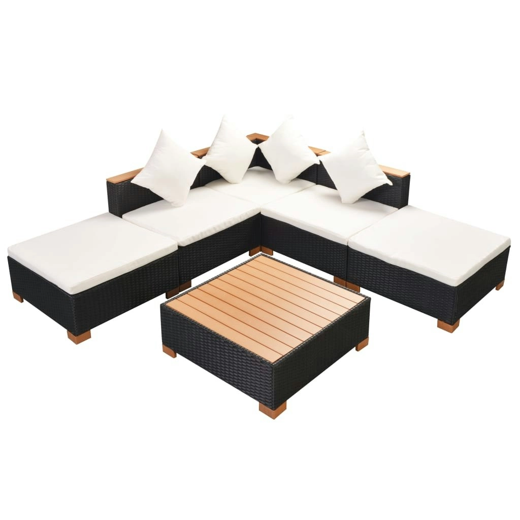 6 Piece Garden Lounge Set with Cushions Poly Rattan Black 42755