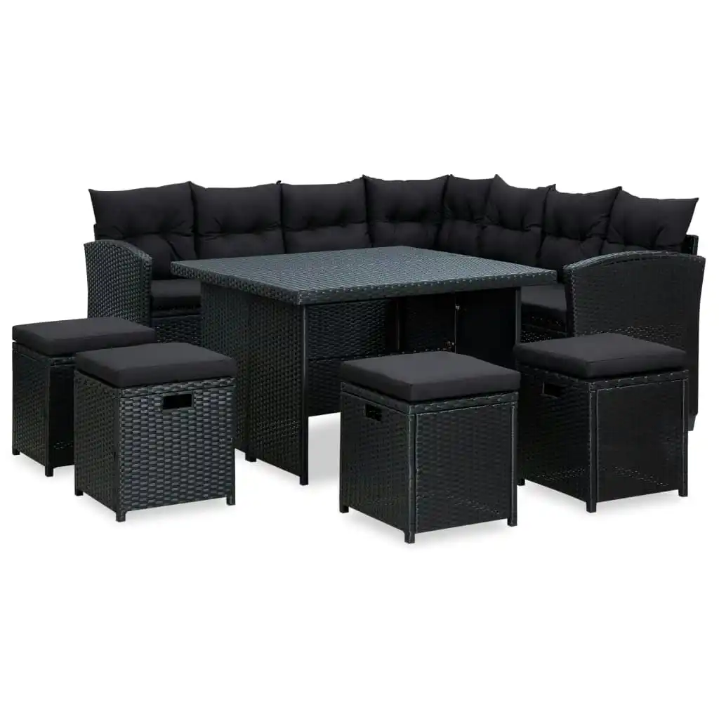 6 Piece Garden Lounge Set with Cushions Poly Rattan Black 316869