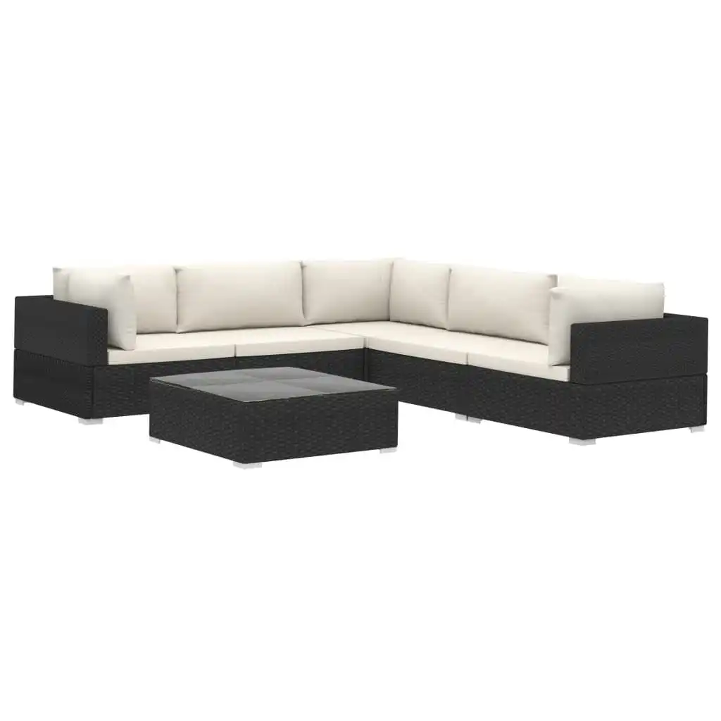 6 Piece Garden Lounge Set with Cushions Poly Rattan Black 46770