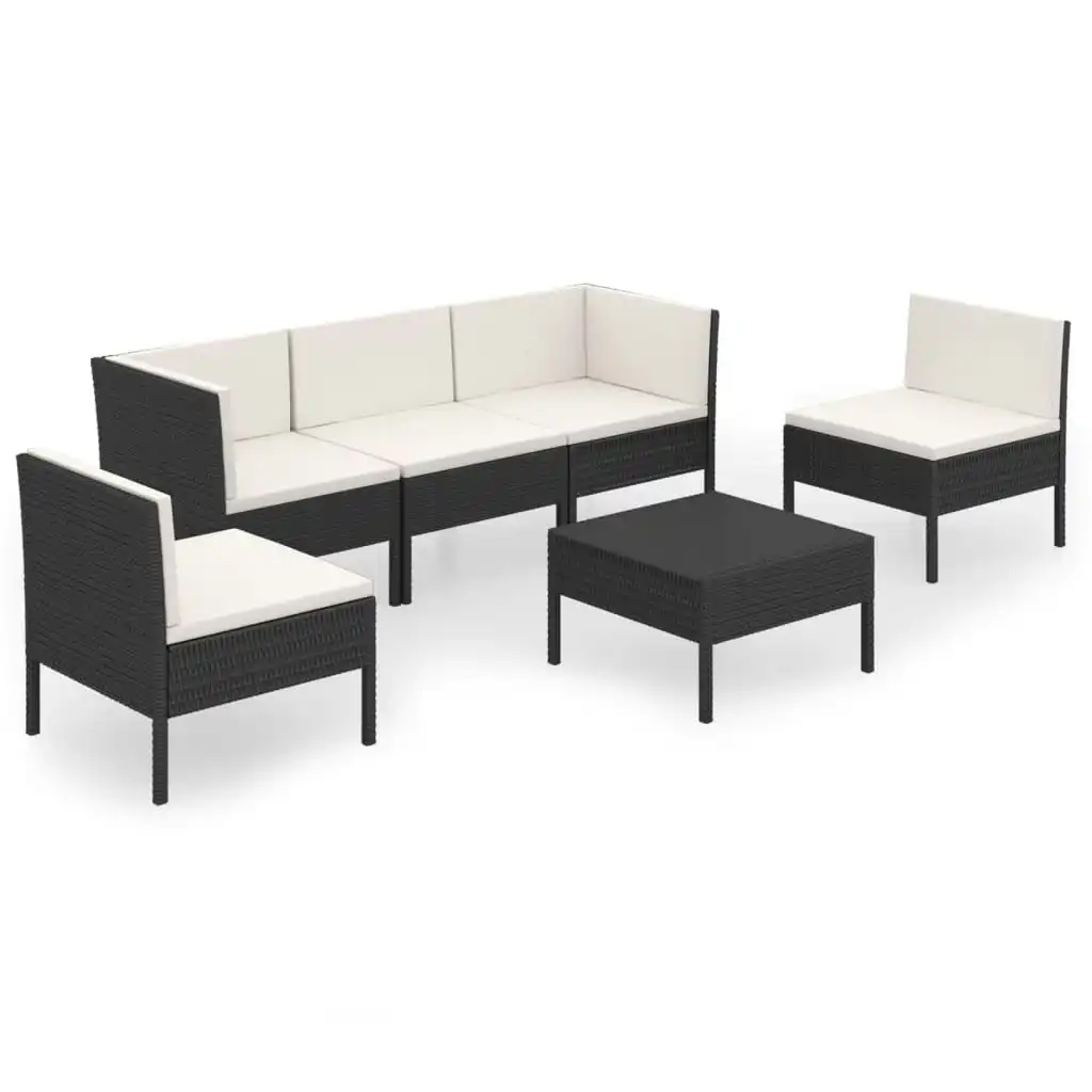 6 Piece Garden Lounge Set with Cushions Poly Rattan BlackÂ  3094344