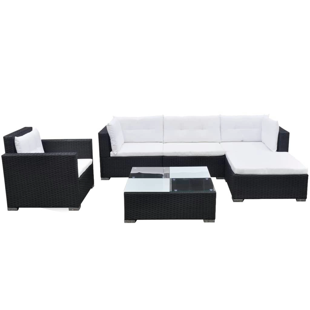 6 Piece Garden Lounge Set with Cushions Poly Rattan Black 41874