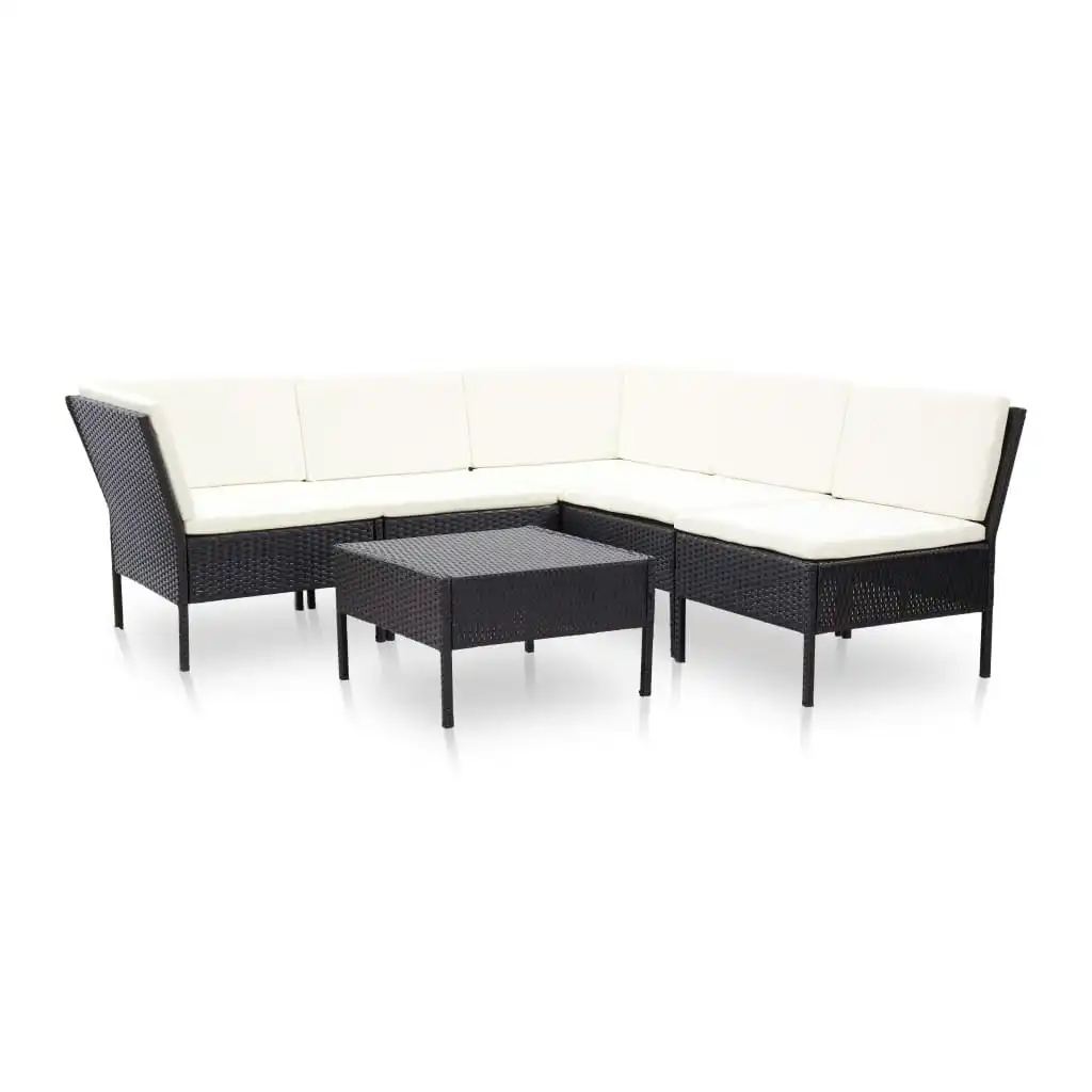 6 Piece Garden Lounge Set with Cushions Poly Rattan Black 48948