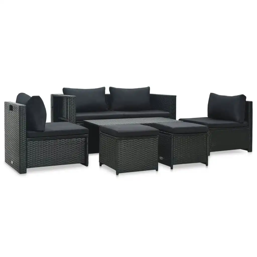 6 Piece Garden Lounge Set with Cushions Poly Rattan Black 47809