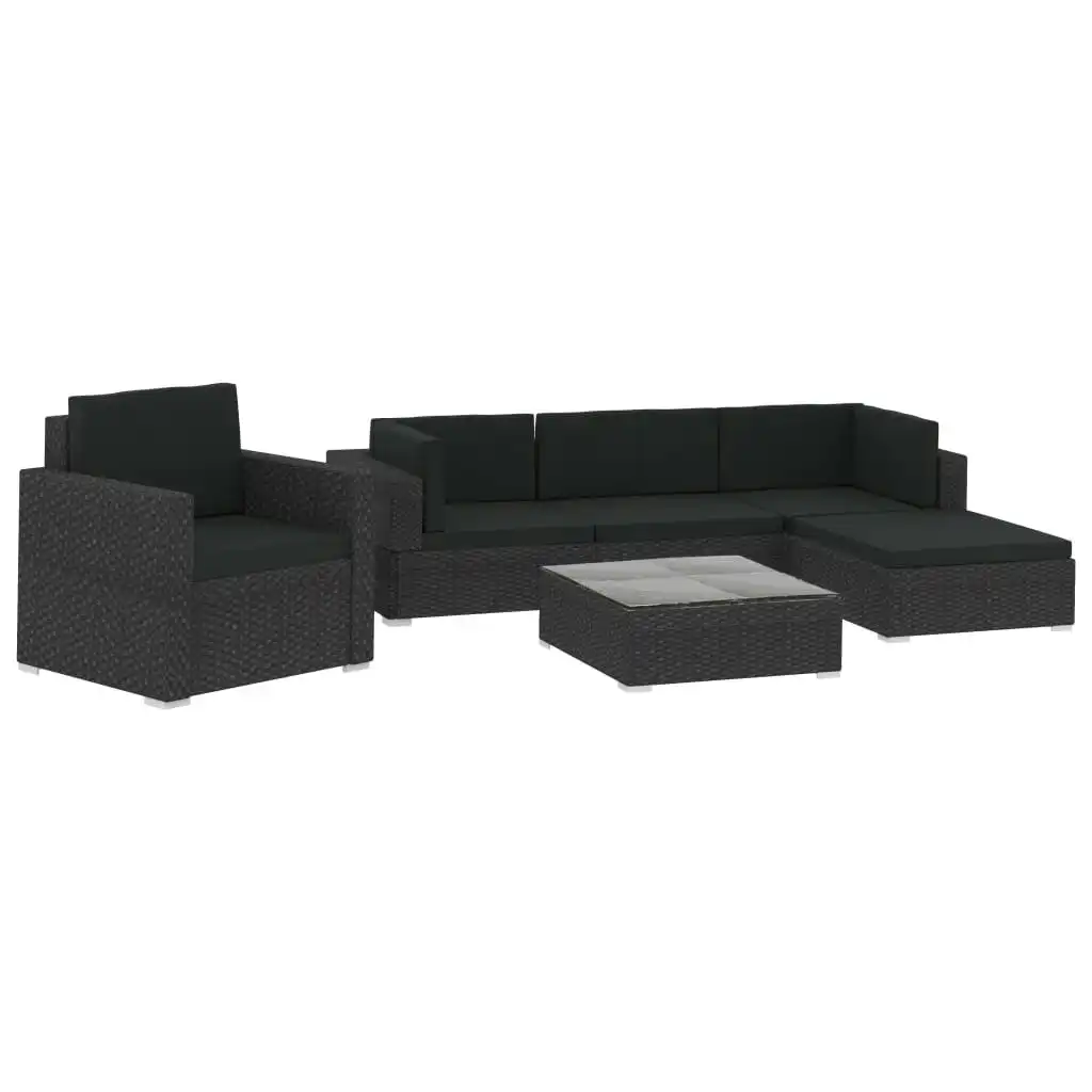 6 Piece Garden Lounge Set with Cushions Poly Rattan Black 46754