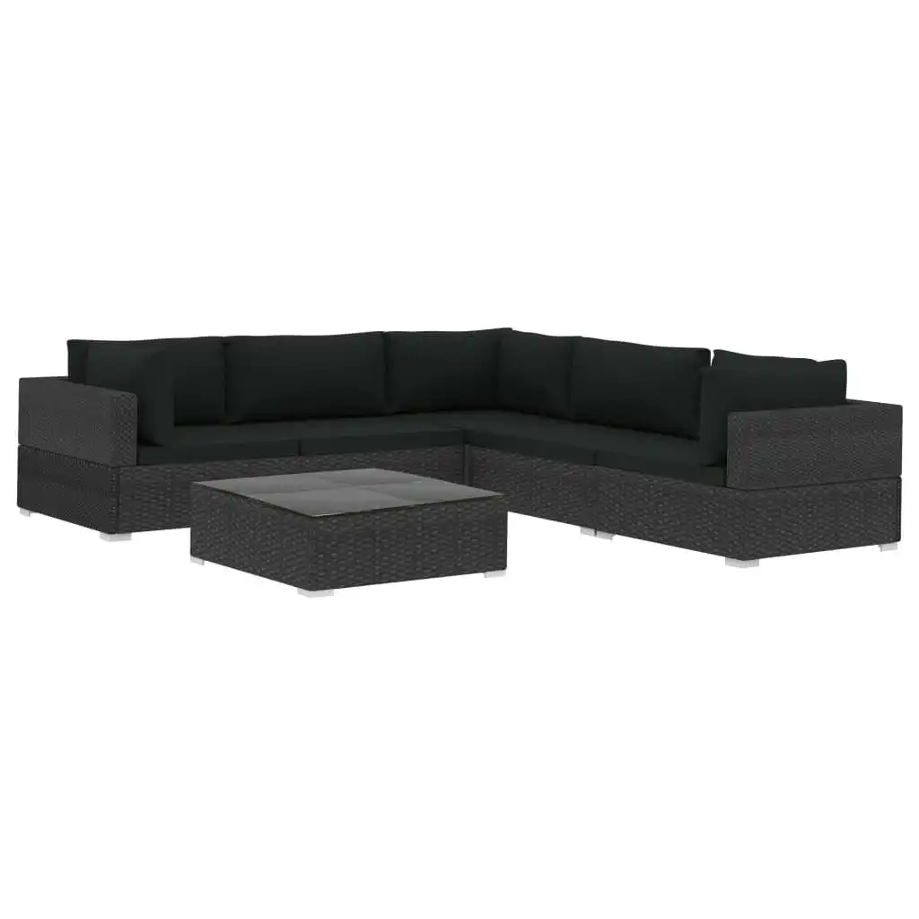 6 Piece Garden Lounge Set with Cushions Poly Rattan Black 46772