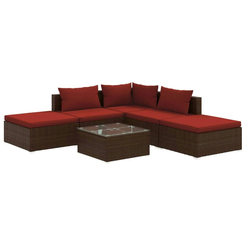 6 Piece Garden Lounge Set with Cushions Poly Rattan Brown 3101603