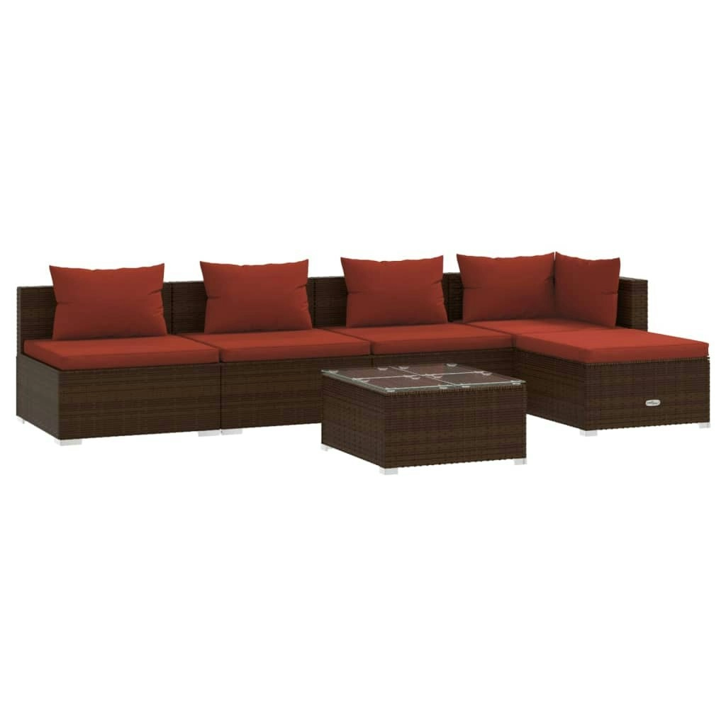 6 Piece Garden Lounge Set with Cushions Poly Rattan Brown 3101635