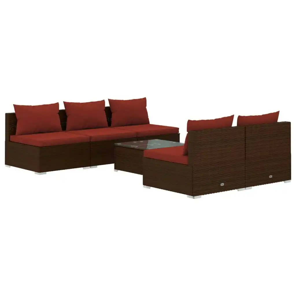 6 Piece Garden Lounge Set with Cushions Poly Rattan Brown 3101451