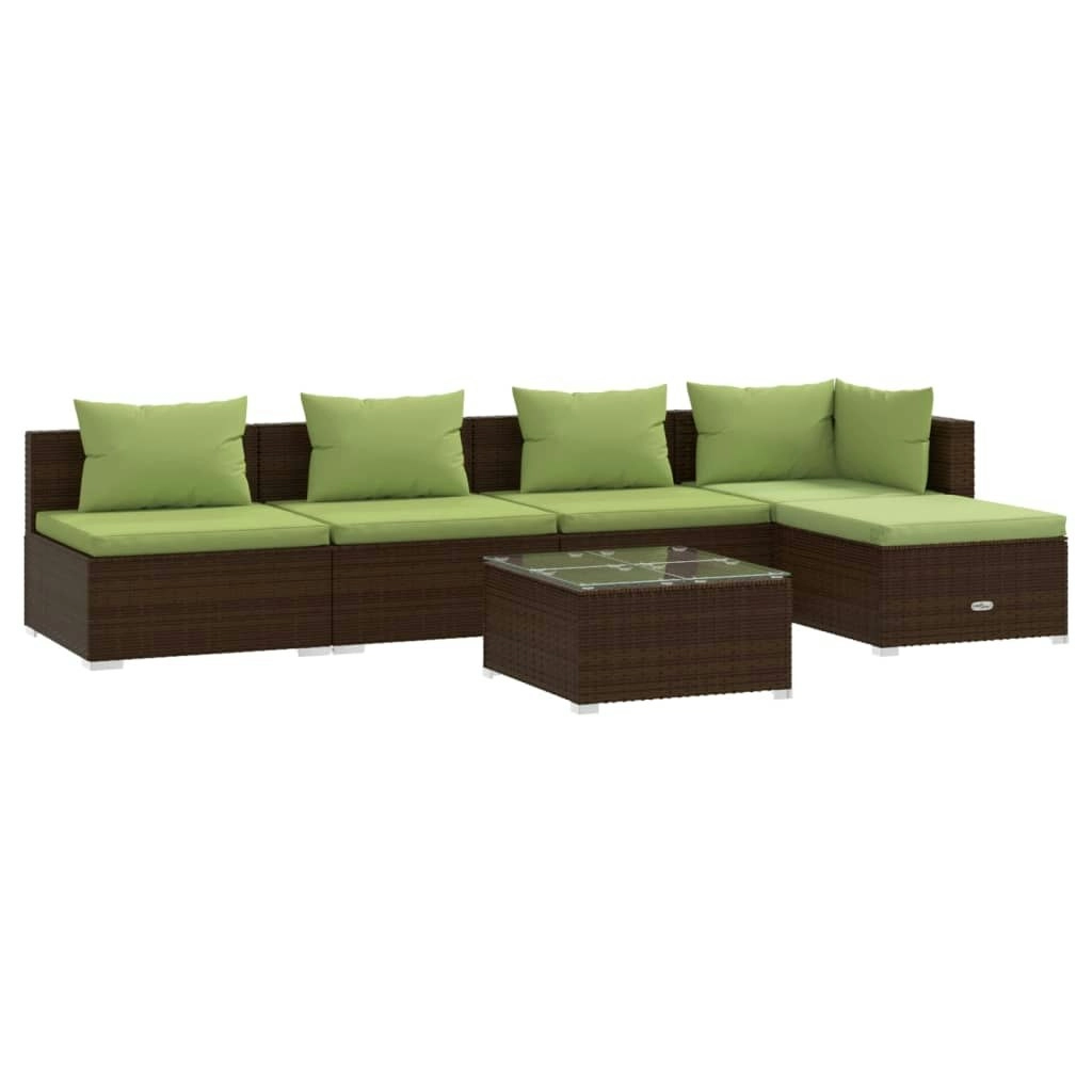 6 Piece Garden Lounge Set with Cushions Poly Rattan Brown 3101636