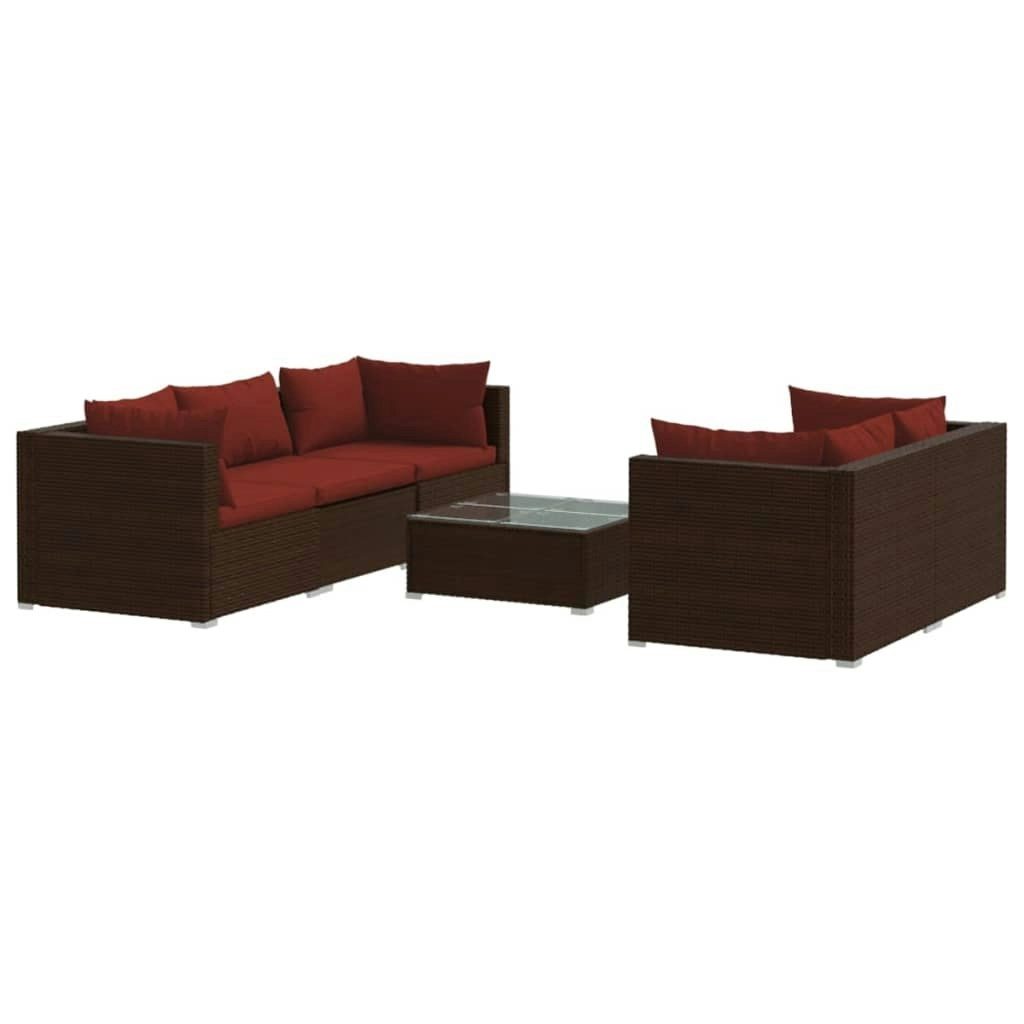 6 Piece Garden Lounge Set with Cushions Poly Rattan Brown 3101491