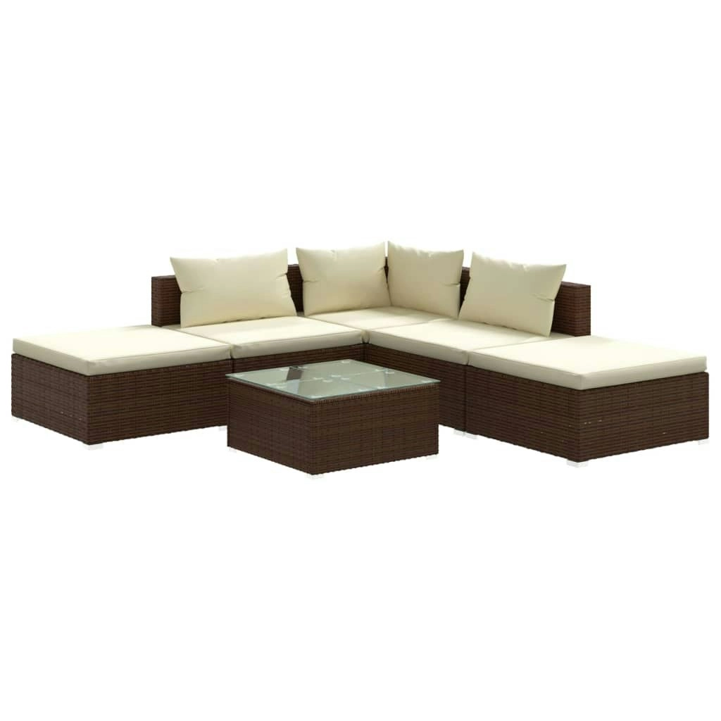 6 Piece Garden Lounge Set with Cushions Poly Rattan Brown 3101602