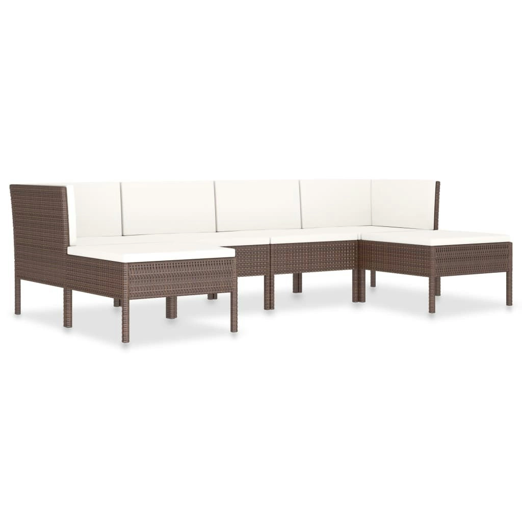 6 Piece Garden Lounge Set with Cushions Poly Rattan Brown 3056961