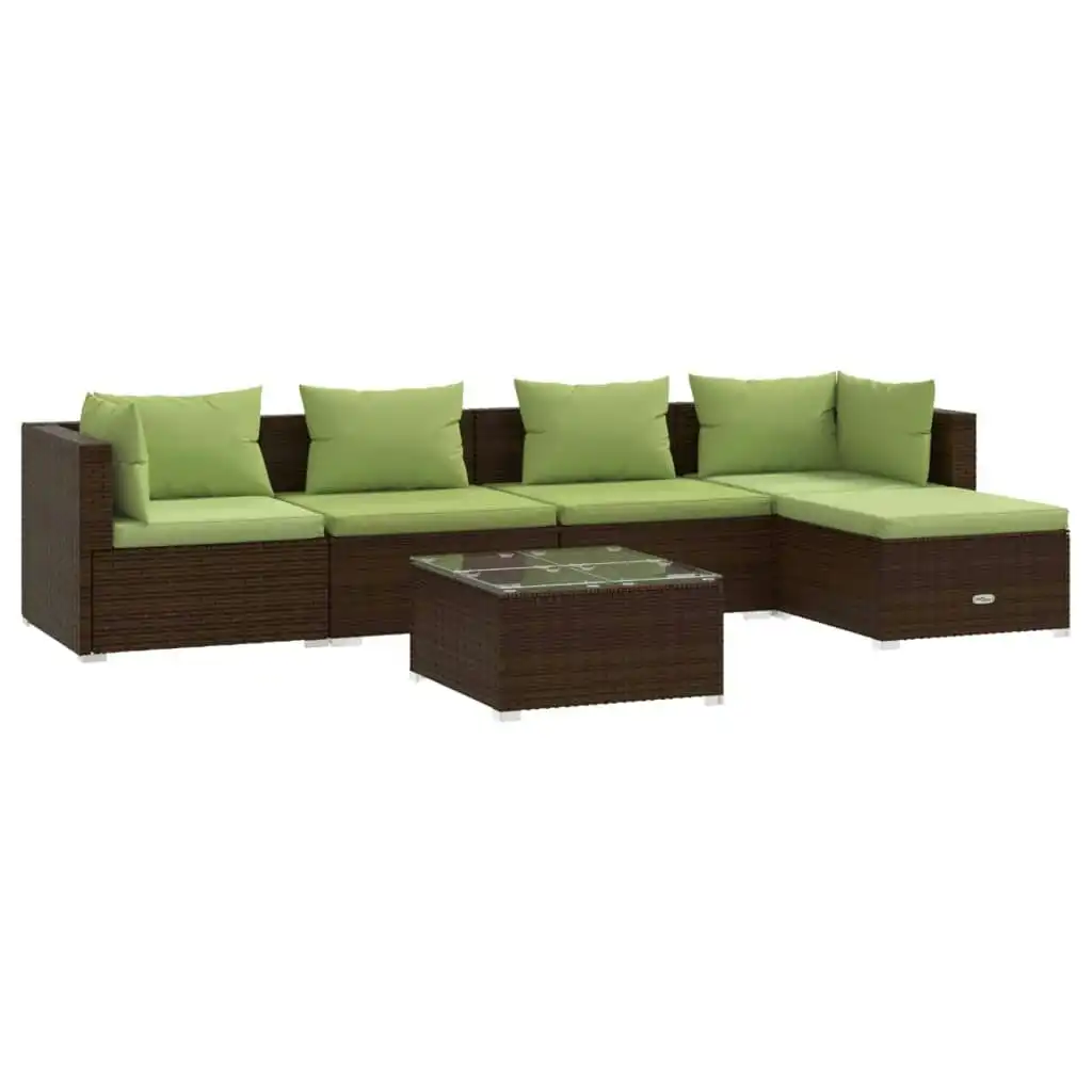 6 Piece Garden Lounge Set with Cushions Poly Rattan Brown 3101668