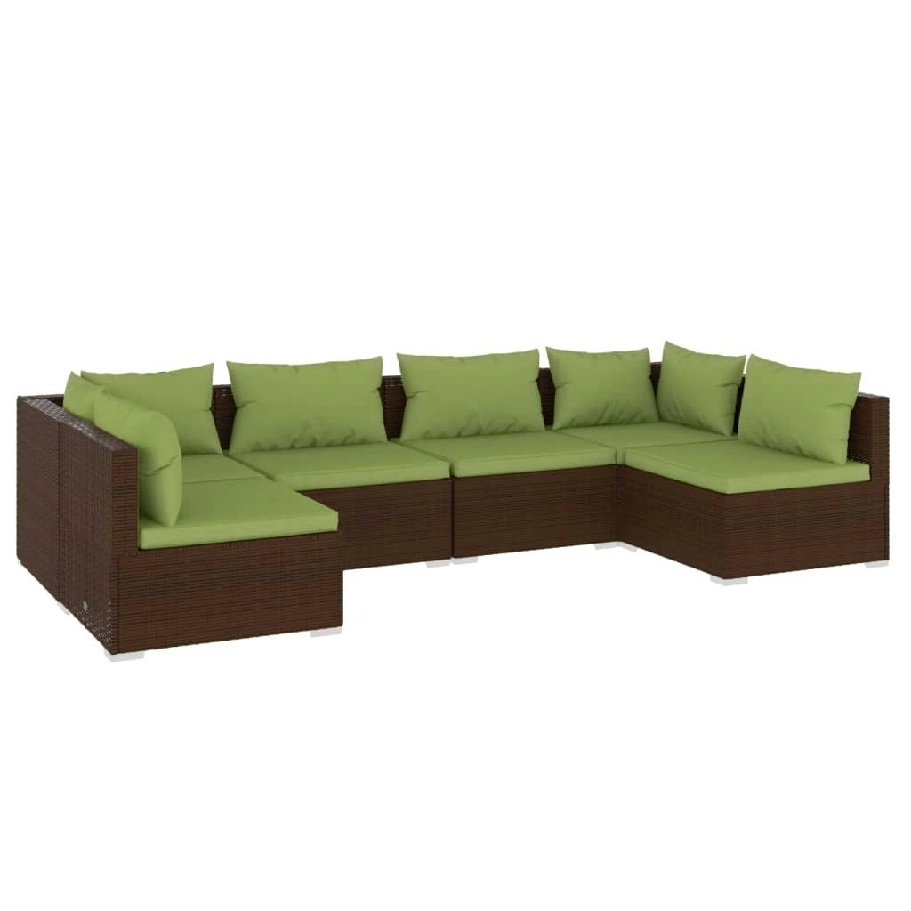 6 Piece Garden Lounge Set with Cushions Poly Rattan Brown 3101876