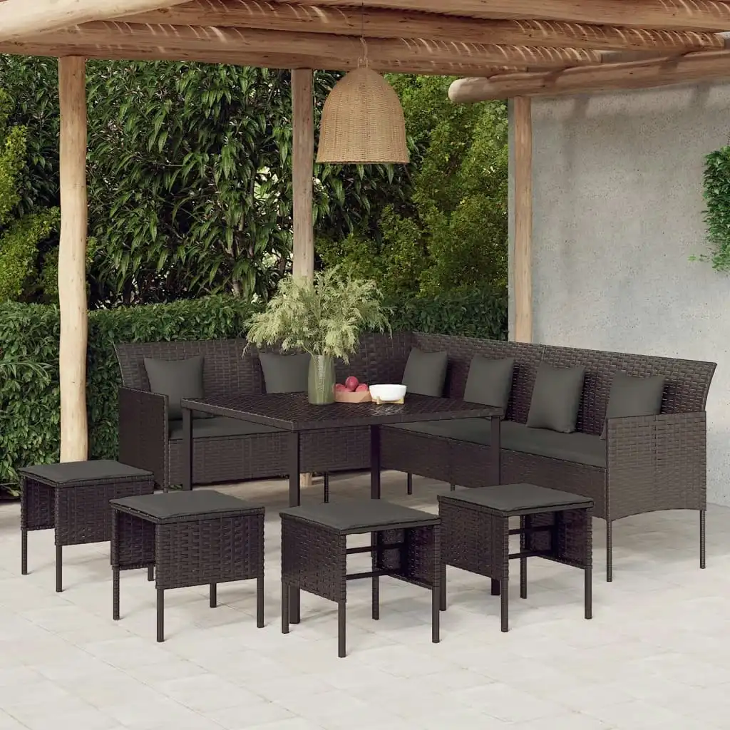 6 Piece Garden Dining Set with Cushions Black Poly Rattan 3186650