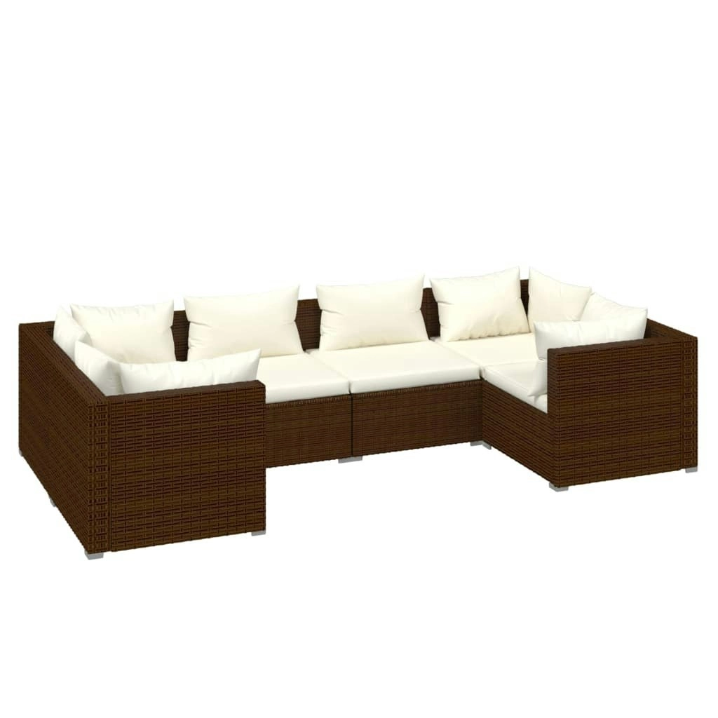 6 Piece Garden Lounge Set with Cushions Poly Rattan Brown 3101938