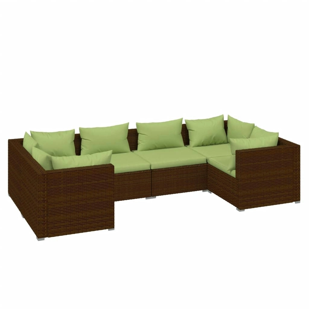 6 Piece Garden Lounge Set with Cushions Poly Rattan Brown 3101940