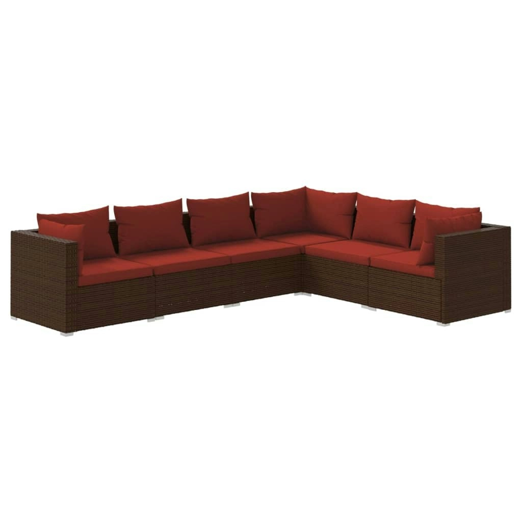 6 Piece Garden Lounge Set with Cushions Poly Rattan Brown 3101715