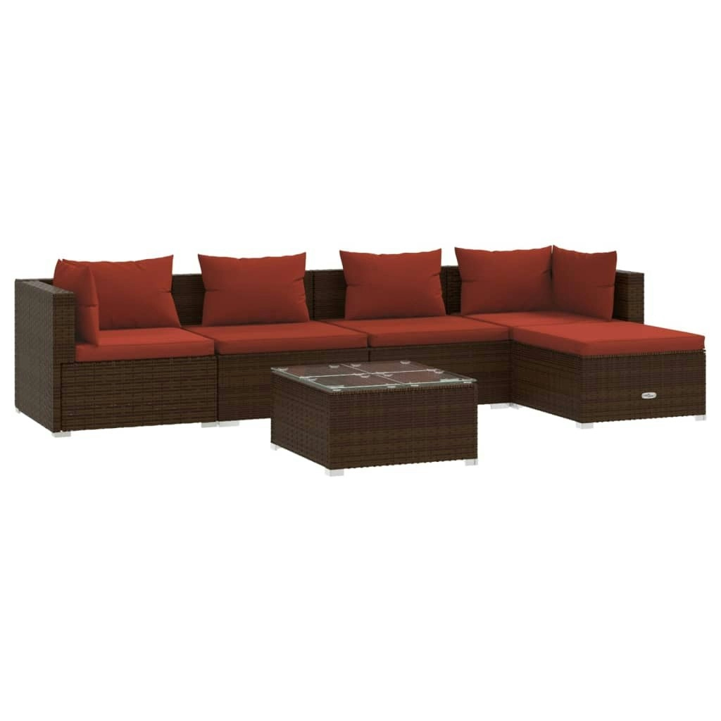 6 Piece Garden Lounge Set with Cushions Poly Rattan Brown 3101667