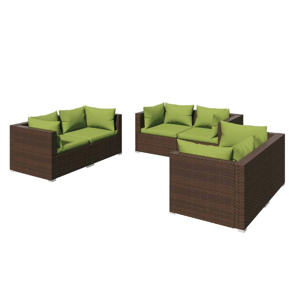 6 Piece Garden Lounge Set with Cushions Poly Rattan Brown 3102300