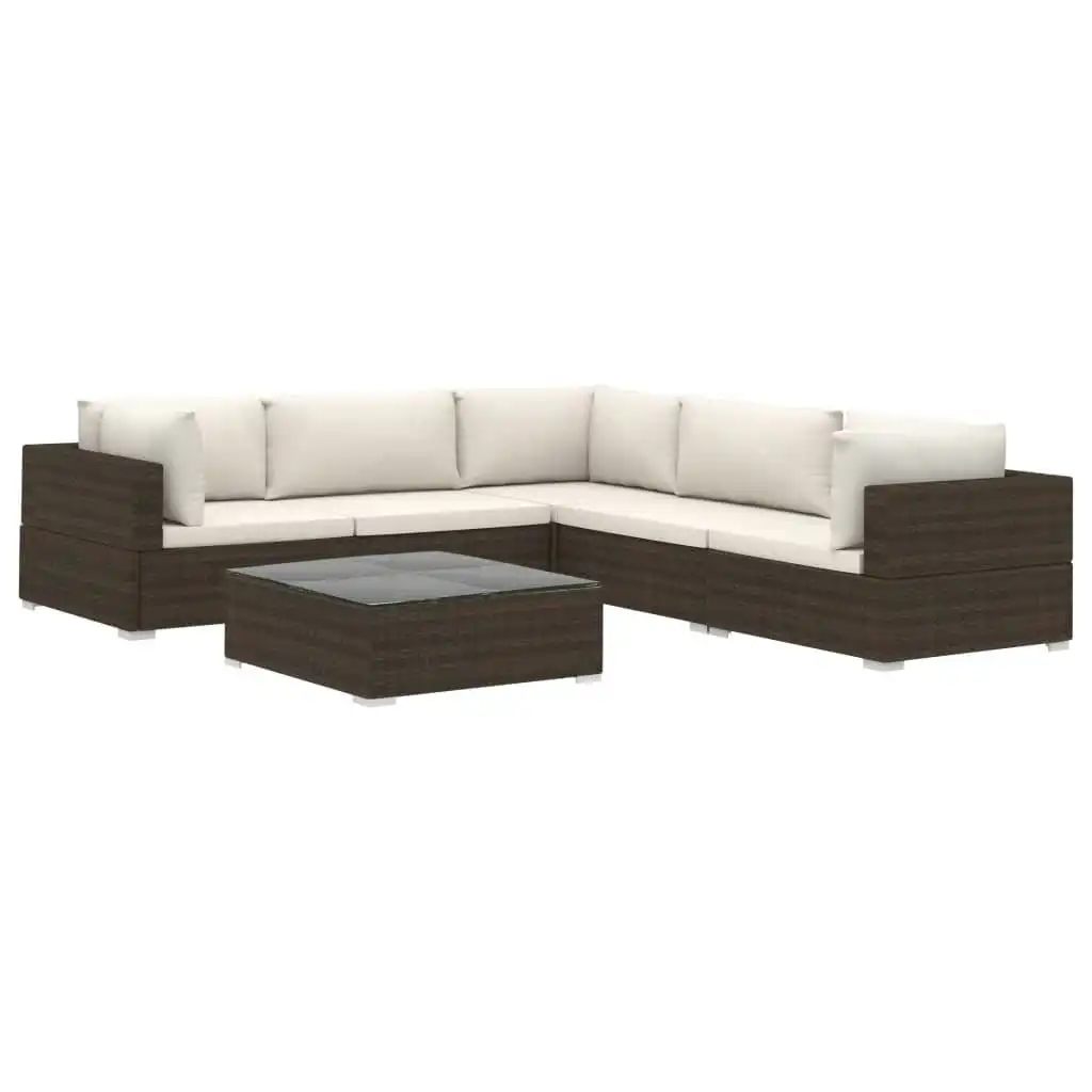 6 Piece Garden Lounge Set with Cushions Poly Rattan Brown 46769