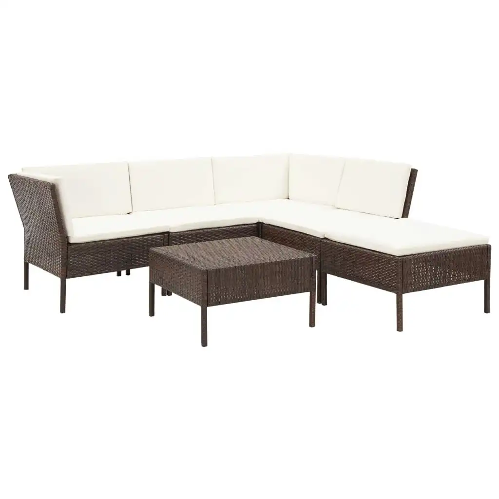 6 Piece Garden Lounge Set with Cushions Poly Rattan Brown 48939