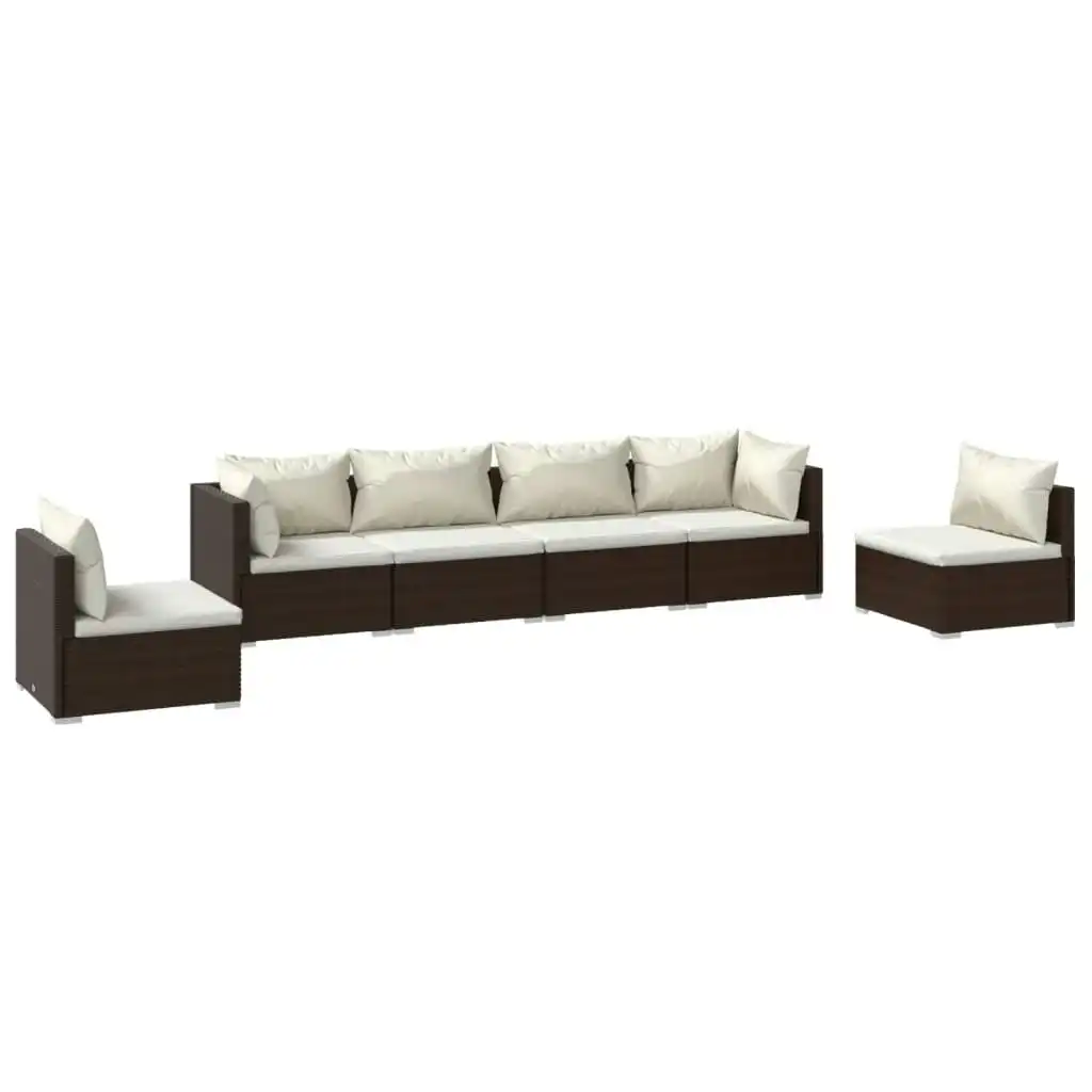 6 Piece Garden Lounge Set with Cushions Poly Rattan Brown 3102202