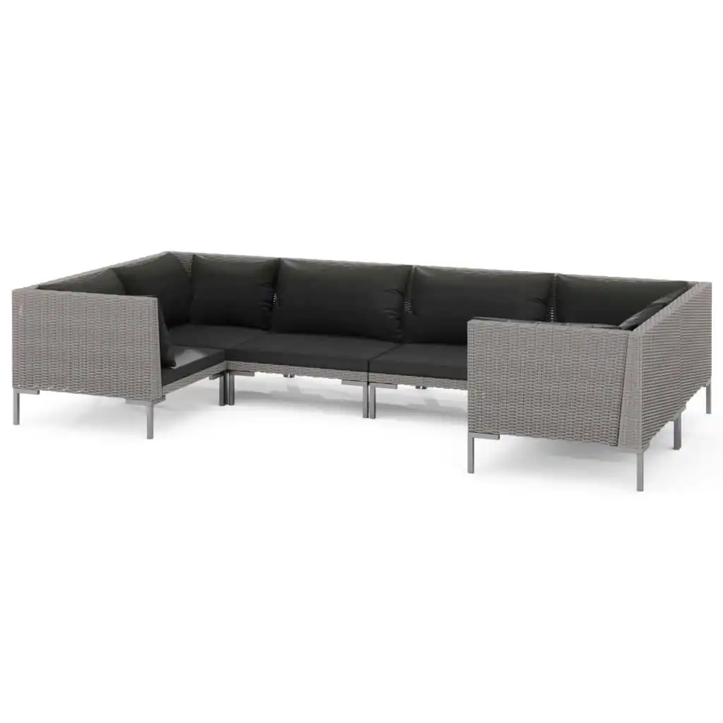 6 Piece Garden Lounge Set with Cushions Poly Rattan Dark Grey 3099926