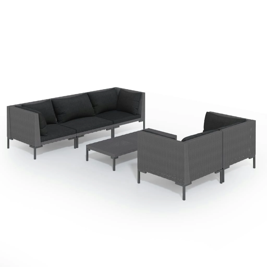 6 Piece Garden Lounge Set with Cushions Poly Rattan Dark Grey 3099799