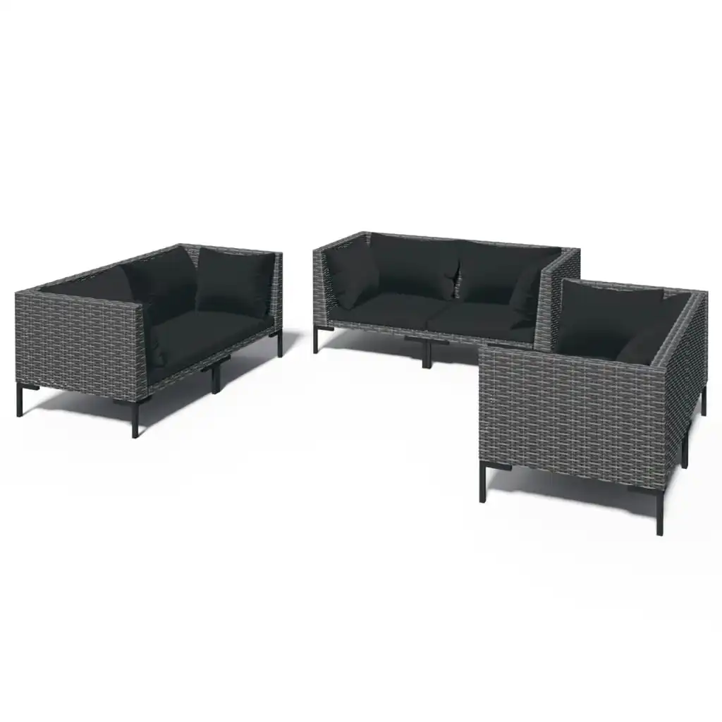 6 Piece Garden Lounge Set with Cushions Poly Rattan Dark Grey 3099830